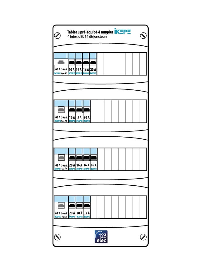 Schéma tableau électrique Ikepe prééquipé 4 rangées